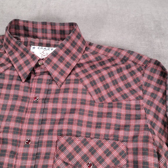 Crazy Horse Plaid Western Shirt Long Sleeve Snap Button Front Mens Size XL - Picture 12 of 12